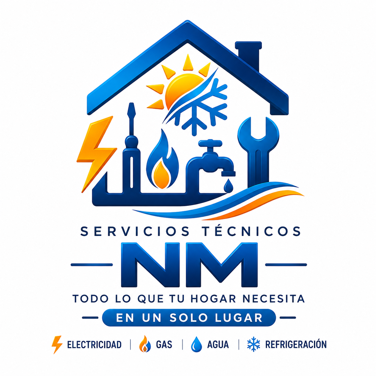 Logo de Servicios Técnicos NM: electricidad, gas, agua y refrigeración